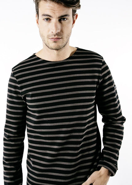 MERIDIEN MODERNE - Original Breton Shirt | Heavyweight Cotton | Unisex Fit  (BLACK / BROWN)