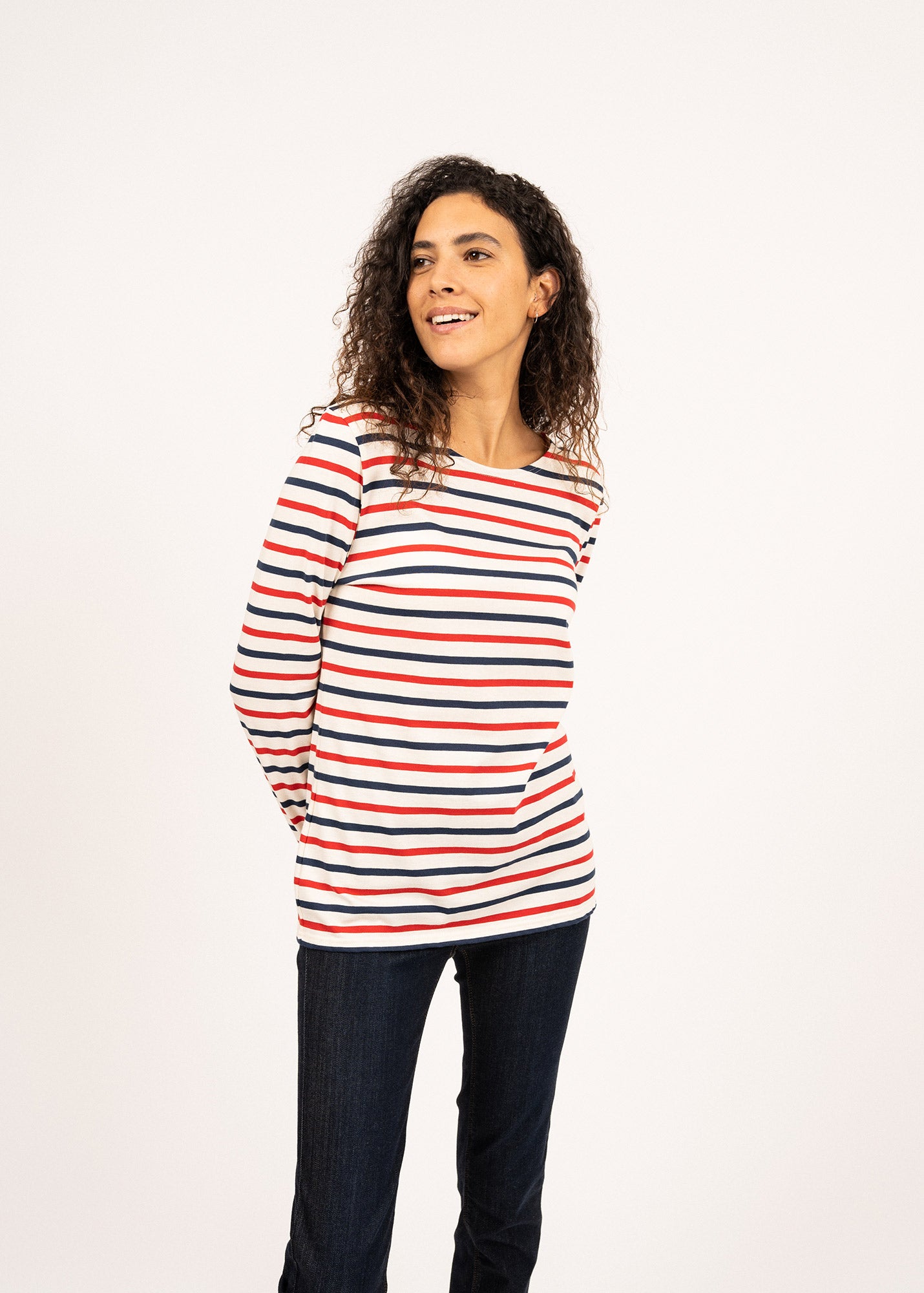 ◆LOW CLASSIC◆ Lc STRIPED BASIC TSHIRT_PURPLE_LC252TS16PP Women's Striped Long Sleeve T-Shirt, French Tri-Color