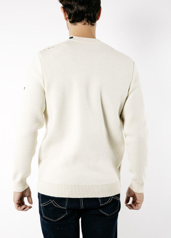 Button Shoulder Wool Fisherman Sweater for Men | Loose Fit (ECRU 