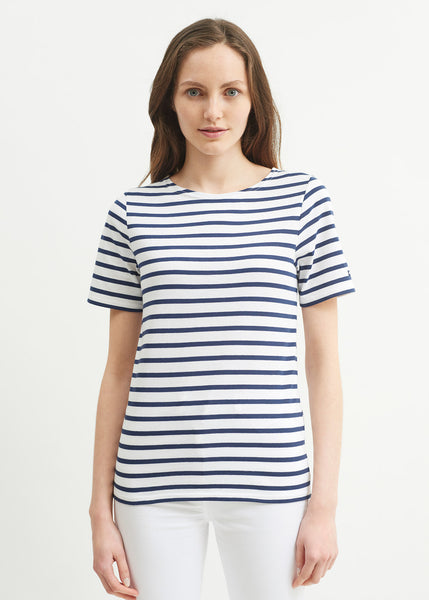 LEVANT MODERN - Breton Stripe Short Sleeve Shirt | Soft Cotton | Unisex Fit  (WHITE / NAVY)
